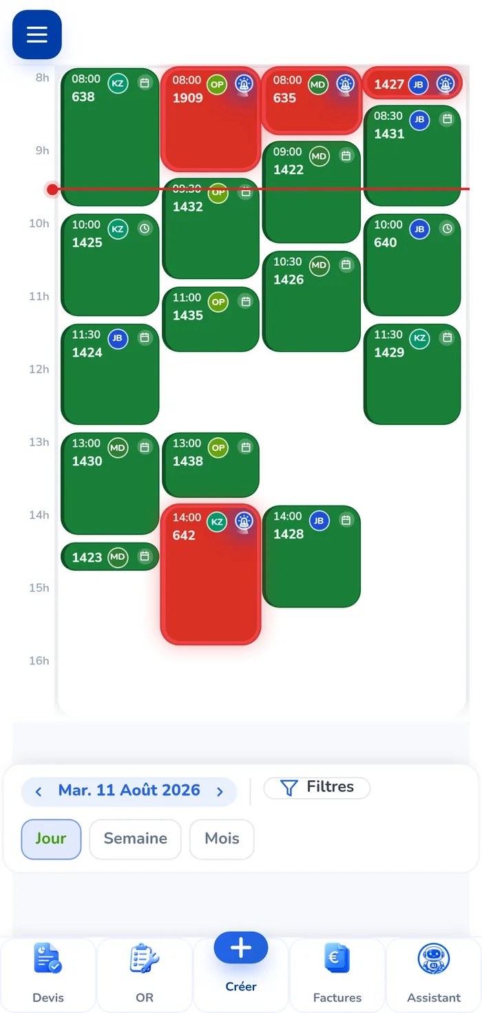 Le planning atelier en grille, sur téléphone